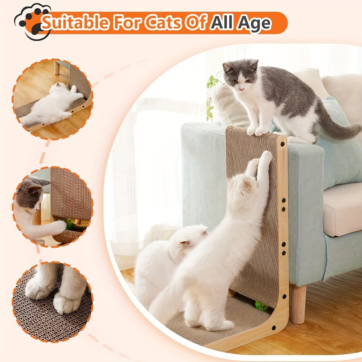 Durable L-Shaped Cat Scratcher Post with Ball Toy | Multi-Level Vertical Design, Scratching Pads for Indoor Cats | Promotes Claw Health & Mental Stimulation