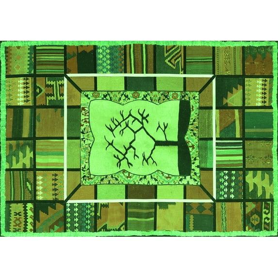 Ahgly Company Machine Washable Indoor Rectangle Southwestern Green Country Area Rugs, 2' x 3'