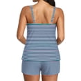 thumbnail image 4 of Two Piece Tankini Swimsuits for Women Striped Tummy Control Bathing Suit with Shorts Athletic Swimwear, M, 4 of 6