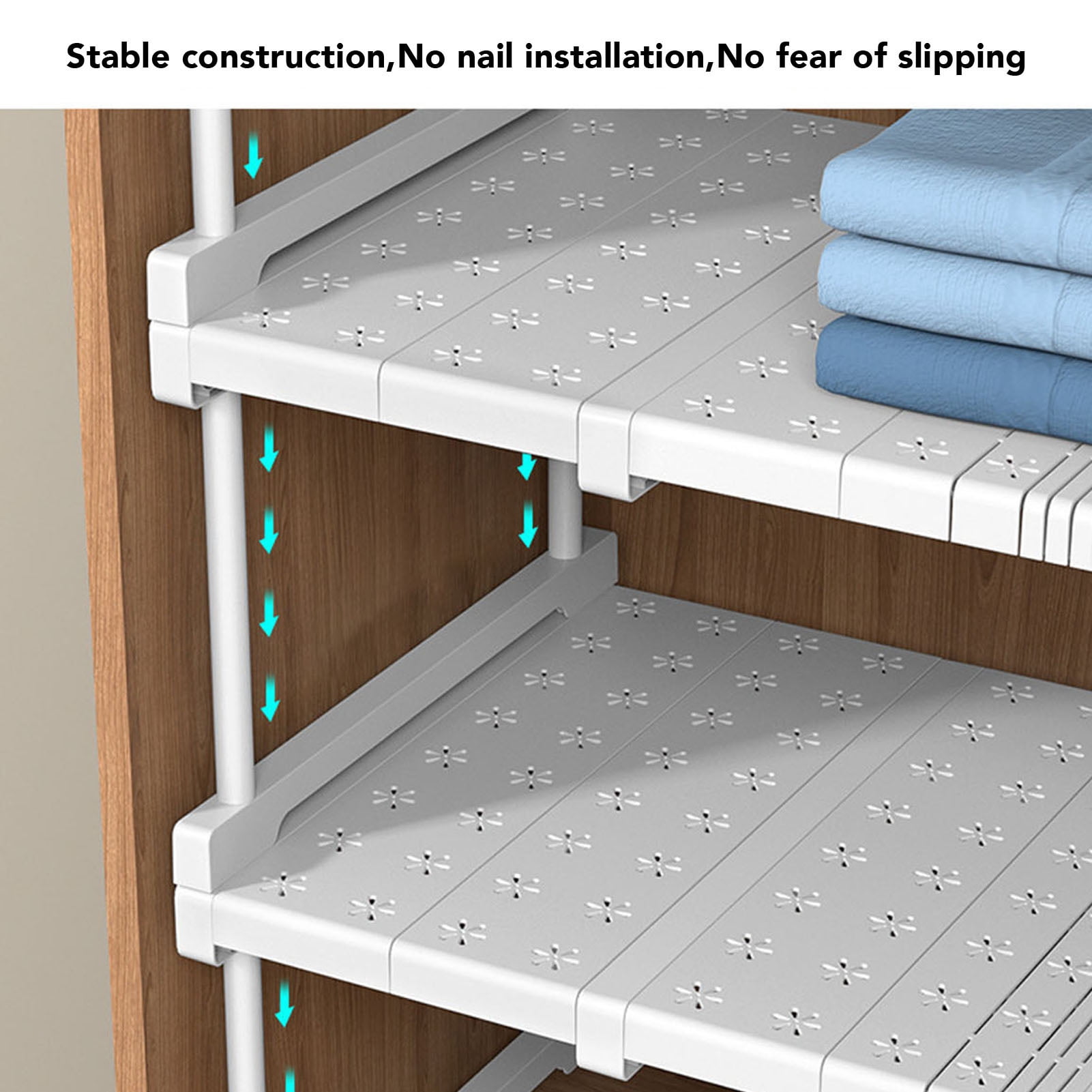 LAZIOEGR Expandable Cabinet Shelf Organizer, Adjustable Under Sink Storage Rack, 14.6 to 18.9 inches / 37 to 48 cm, Heavy Duty Closet Organization and Storage Shelf in White
