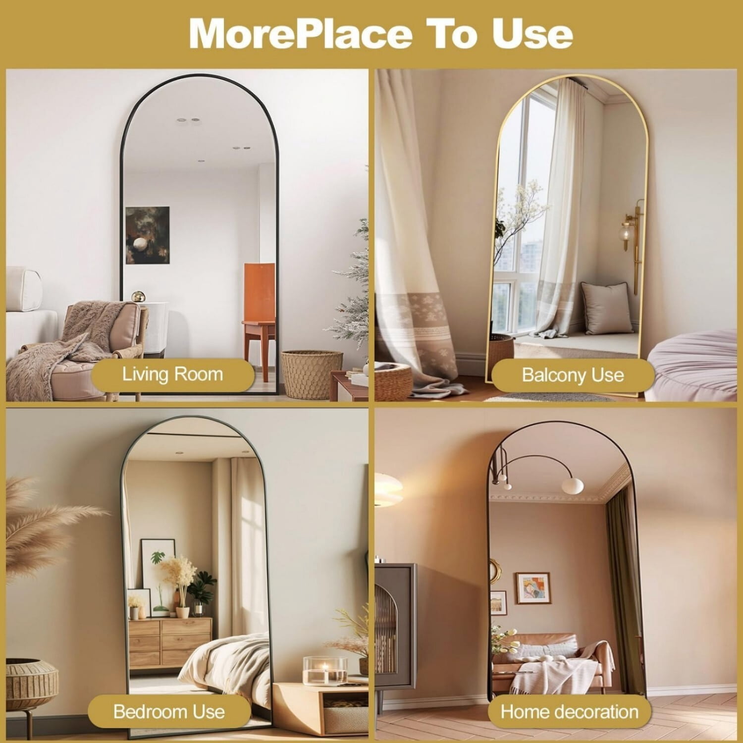 Easy4Home 71"x26" Arched Full Length Mirror Freestading Full Body Floor Mirror, Black