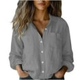 thumbnail image 2 of Fznquz Gray T Shirts Women Long Sleeve Dressy Casual Button Down Shirt Elegant Pockets Plain Women's Fashion XXL, 2 of 6