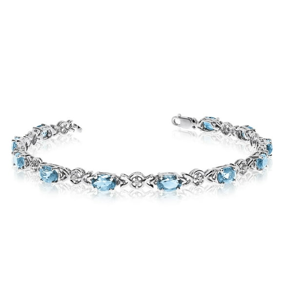 14K White Gold Oval Aquamarine and Diamond Bracelet