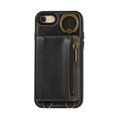 thumbnail image 5 of for iPhone 7 / 8 / SE 2022 & 2020 PU Leather Case, Card Slots and Zipper Pocket Kickstand, Classic Protective Shockproof Lightweight Ultra Slim lip Case Finger Ring Wrist Strap, Black, 5 of 7