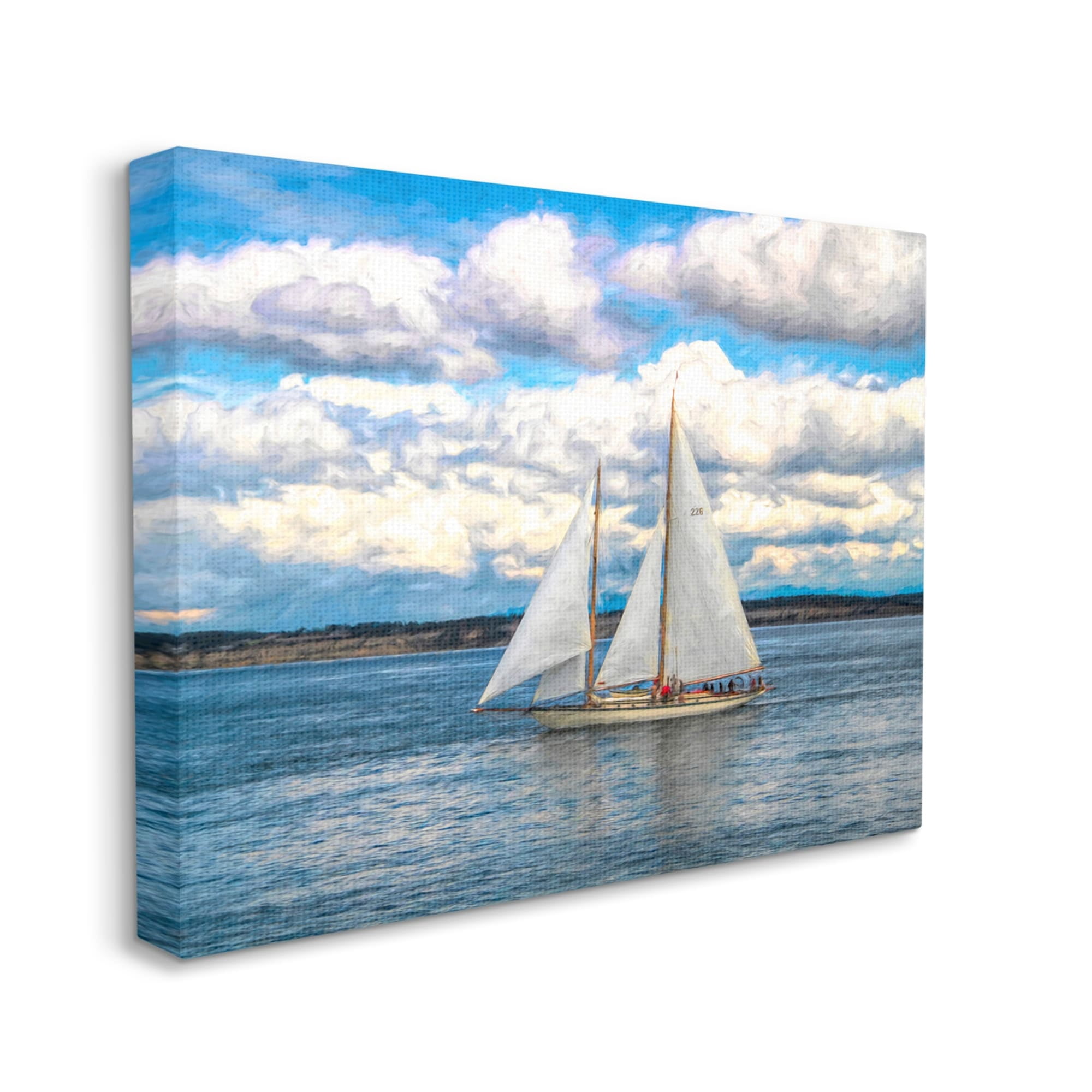 Stupell Industries Quaint Sailboat Floating Ocean Fluffy White Clouds Canvas Wall Art, 48 x 36, Design by Nan