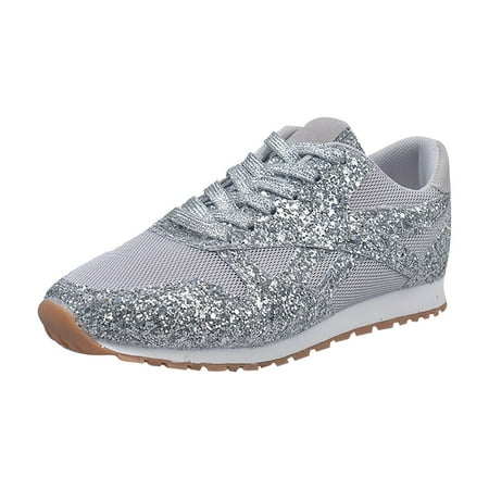 

Staron Women s Solid Color Sequined Platform Sports Large Size Lacing Shoes