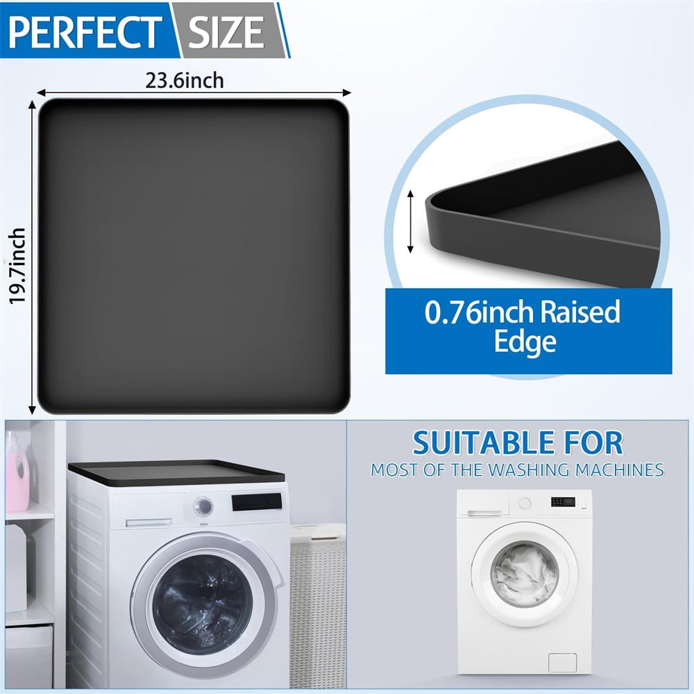 NOGIS Washer and Dryer Top Protector Mat,23.6'' x 19.7'' Silicone Rubber Top Mat for Washer & Dryer, Non Slip Heavy Duty Waterproof Washable Dryer Top Protector Mat for Laundry Room (Black)