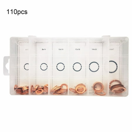 

Feiruifan 110Pcs Flat Washer Glossy Abrasion-resistant Red Copper Multipurpose Gasket Assortment for Fastening