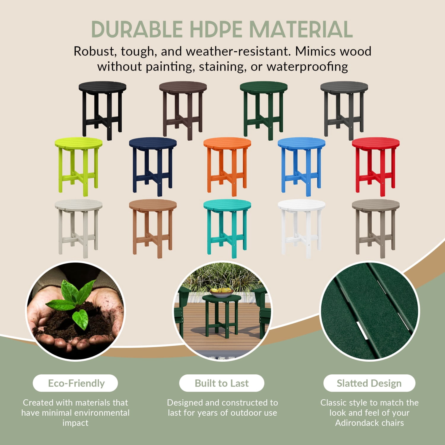 WestinTrends Malibu Outdoor Side Table – All-Weather Poly Lumber Adirondack Round Patio End Table,  Dark Green