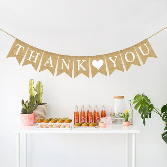 TAILTOSS 1Set Thank You Bunting Banner Linen Wedding Garland Decorations Khaki