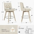 thumbnail image 2 of Dycanpo 26"H Counter Height Bar Stool Set of 3 with Back Linen Fabric for Home Kitchen, Linen Color, 2 of 11