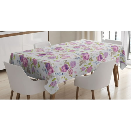 

Shabby Chic Decor Tablecloth English Roses Violets Gardening Plants Inflorescence Twigs Spring Buds Rectangular Table Cover for Dining Room Kitchen 52 X 70 Inches Multicolor by Ambesonne