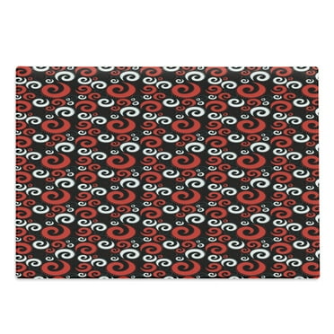 Abstract Cutting Board, Modern Pattern Swirl Shapes Dots Spirals Vintage Style Illustration, Decorative Tempered Glass Cutting and Serving Board, Large Size, White Black, by Ambesonne