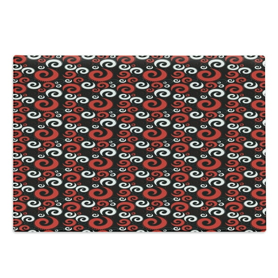Abstract Cutting Board, Modern Pattern Swirl Shapes Dots Spirals Vintage Style Illustration, Decorative Tempered Glass Cutting and Serving Board, Large Size, White Black, by Ambesonne