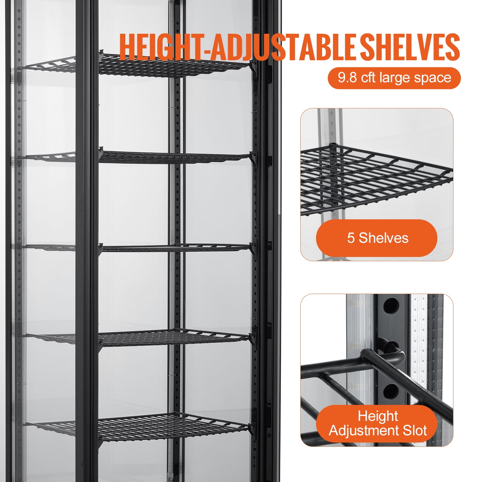 VEVOR Refrigerated Display Case, 9.8 Cu.Ft./278L Large Pastry Display Case, 5-Tier Commercial Display Refrigerator with LED Lighting, TURBO Cooling, Frost-Free Air-Cooling, for Bakery
