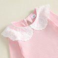 thumbnail image 6 of Cjfdfy Newborn Baby Girls Fall Outfit Lace Patchwork Ribbed Doll Collar Long Sleeve Romper And Elastic Lace Trim Pants Set Cute Solid Color Coming Home Fall Winter Outfit 0-12 Monthes, 6 of 9