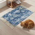 thumbnail image 6 of Bathroom Rug 2'x 3', Navy Blue Coastal Woven Cotton Washable Rug with Tassels, Summer Beach Ocean Coral Starfish Non Slip Front Door Mat for Entrance, Doorway, Hallway, Laundry Room, 6 of 9