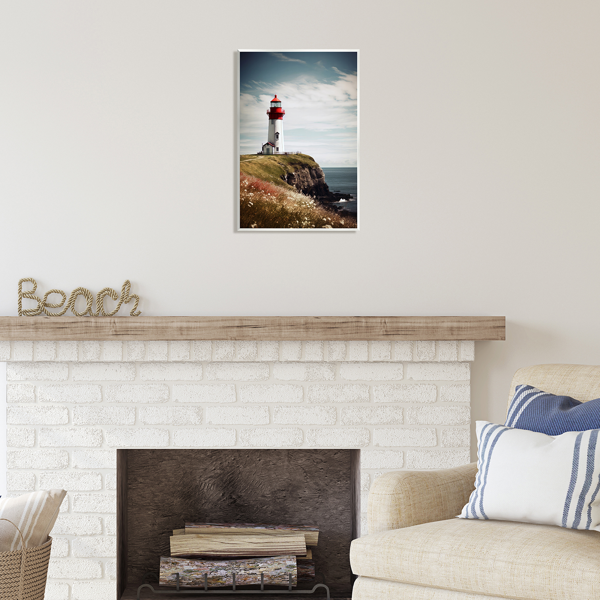 Stupell Industries Lighthouse on High Cliff Landscape Photography Unframed Art Print Wall Art, 13 x 19