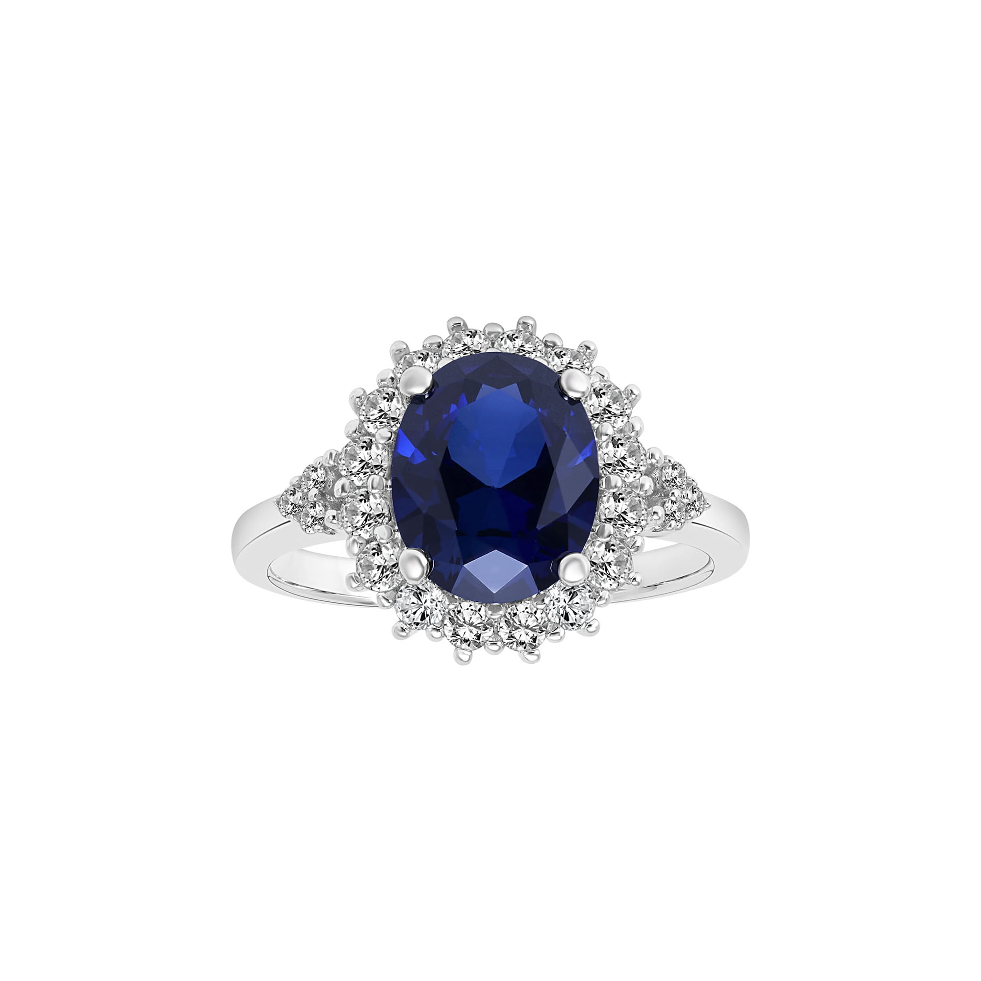 4 1/10 Carat T.G.W Created Blue & White Sapphire and Diamond-Accent Halo Sterling Silver "Indigo Gem" Engagement Ring