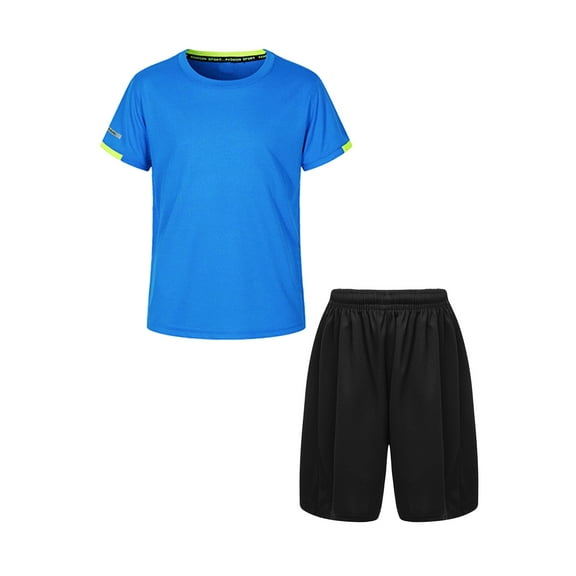 Venjoe Boys Basketball Training Outfits Football Baseball Jersey with Active Shorts 2 Pieces Blue&Black 140