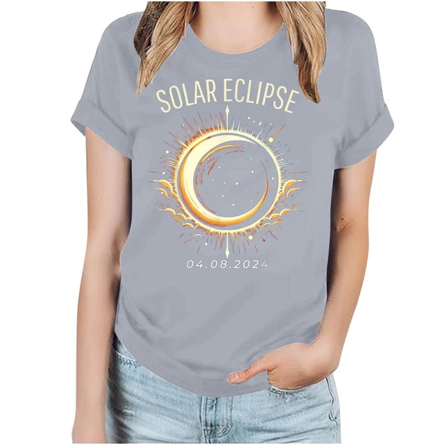 EQWLJWE Hauts pour Femmes Décontractés Plus, Hauts d'Été pour Femmes 2024 Tendance Vacances, T-shirt Imprimé Solaire Total 2024 avec Col Rond et Manches Courtes