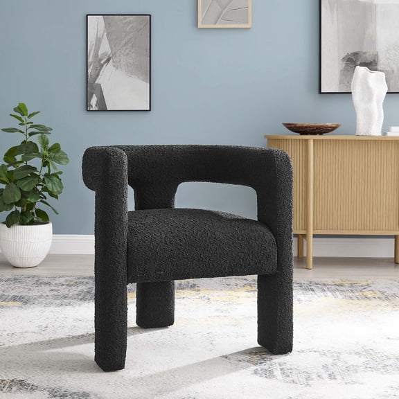 Modway Kayla Upholstered Modern Boucle Fabric Armchair in Black