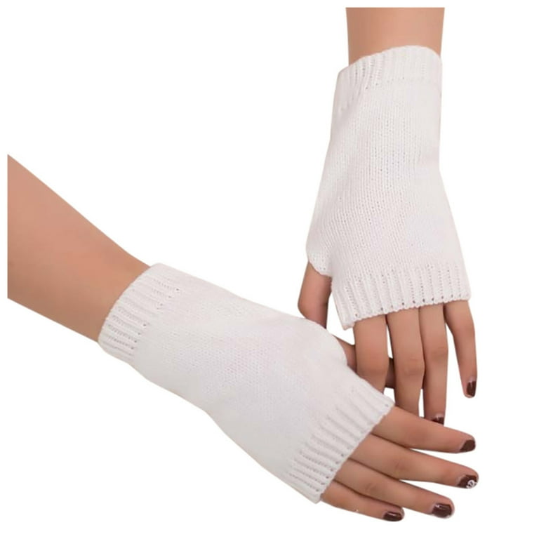 DAETIROS Womens Knit Winter Gloves No Fingers Thermal Solid White