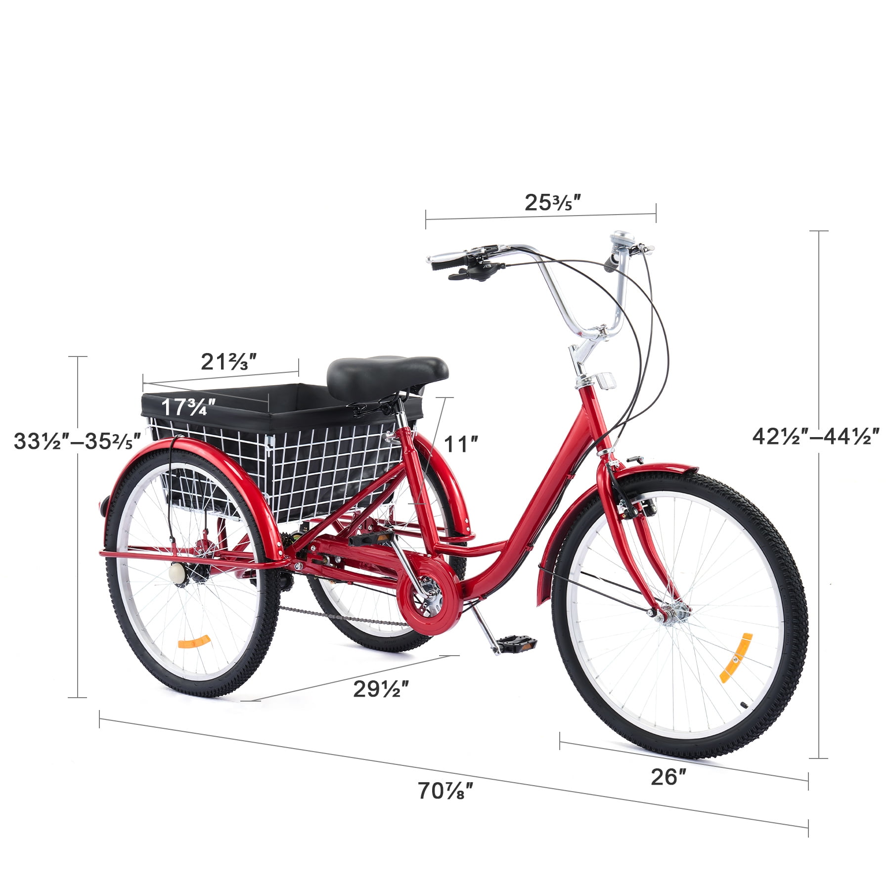 Viribus Adult Tricycle 26 Inch 3 Wheel Bike with 8 Speeds Flexible Seating Basket Red
