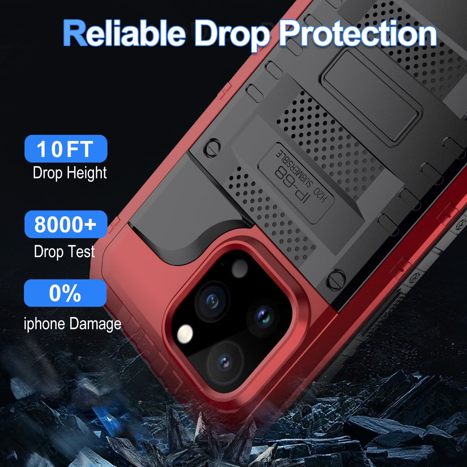 for iPhone 15 Pro Max Case, Military Grade IP68 Waterproof Dustproof Shockproof Full Body Sealed Underwater Case with Built-in Screen Protector Heavy Duty Metal Rugged Defender Phone Case,Red