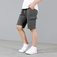 thumbnail image 2 of JAJAHO Boys Athletic Cargo Shorts Kids Sport Casual Drawstring Summer Running Solid Color Multi Pockets Loose Fit Straight Leg Shorts 4-12Y Trendy Trousers, 2 of 4