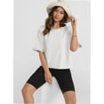 thumbnail image 2 of Women's Summer Casual Loose Fit Plain Soild Basic Short Sleeve Crop Tops T-Shirts, 2 of 4