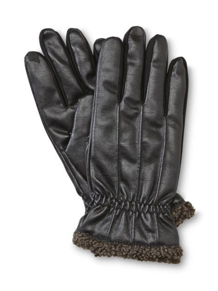 Medium Grandoe Men's Black Leather Touch Tech Gloves with Wrist Snap 