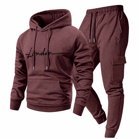 CONFREE Mens Tracksuit 2 Peice Athletic Sweat Suit for Men Letter Graphic Y2K Hoodies Joggers Outfits Cozy Fall Winter Sweatsuits Set