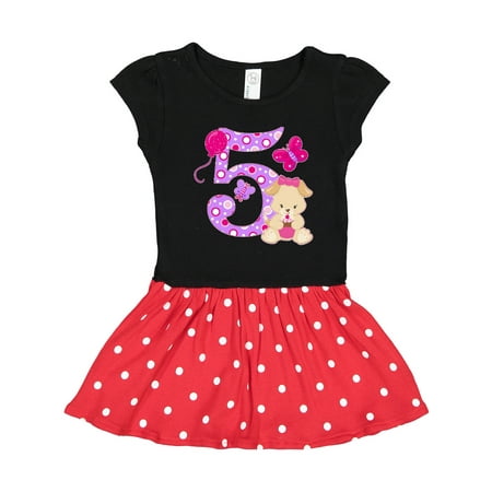

Inktastic Fifth Birthday with Cute Puppy and Butterflies Gift Toddler Girl Dress