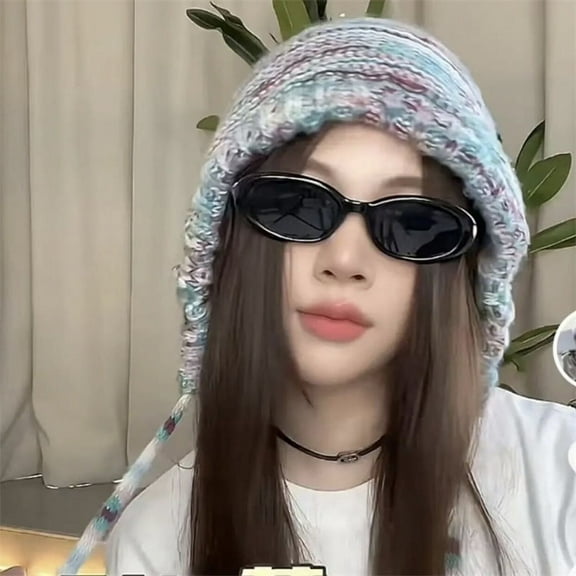 SikaFu Autumn And Winter Wool Hat Female Cute Warm Set Women Hat Wild Rainbow Stitching Cap