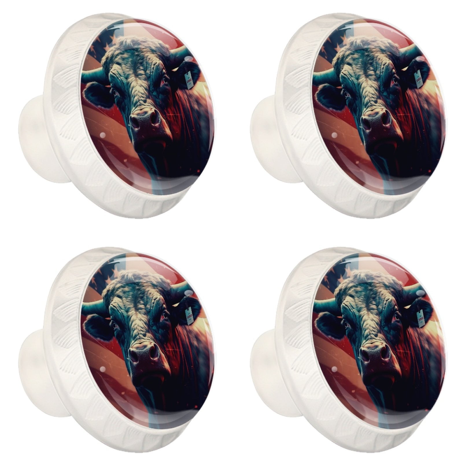 4 Pcs Cow American Flag Knobs for Kitchen Cabinet Cupboard Dresser Bookcase Drawer Pulls Handles Round Home Decor