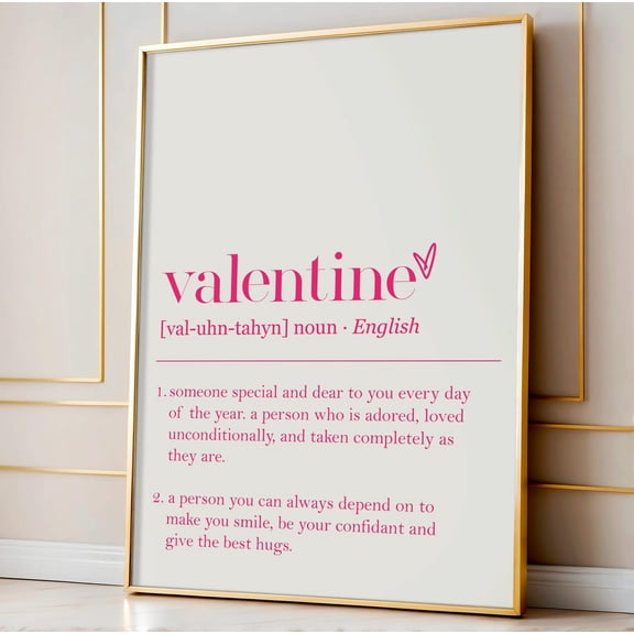 Valentine Definition Print, Pink Heart, Trendy Wall Art Home Decor #2620, Unframed Poster Size 8x12