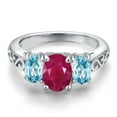 thumbnail image 3 of Gem Stone King 925 Sterling Silver Red Ruby and Blue Zircon Filigree Style 3 Stone Ring for Women (2.90 Cttw, Oval 8X6MM and 6X4MM) (Size 5), 3 of 6