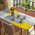 thumbnail image 3 of Yellow Grey Table Cloths for 5 Foot Rectangle Tables, Abstract Geometric Oil Painting Vintage Gradient Patio Waterproof Elastic Fitted Tablecloths, Washable Rectangular Table Cover for Camping, 3 of 8