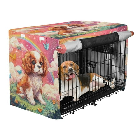 Qxltty King Charles Spaniel Crate Cover Durable Oxford Cloth Pet Kennel Sunshade Universal Fit for 35in Wire Cage