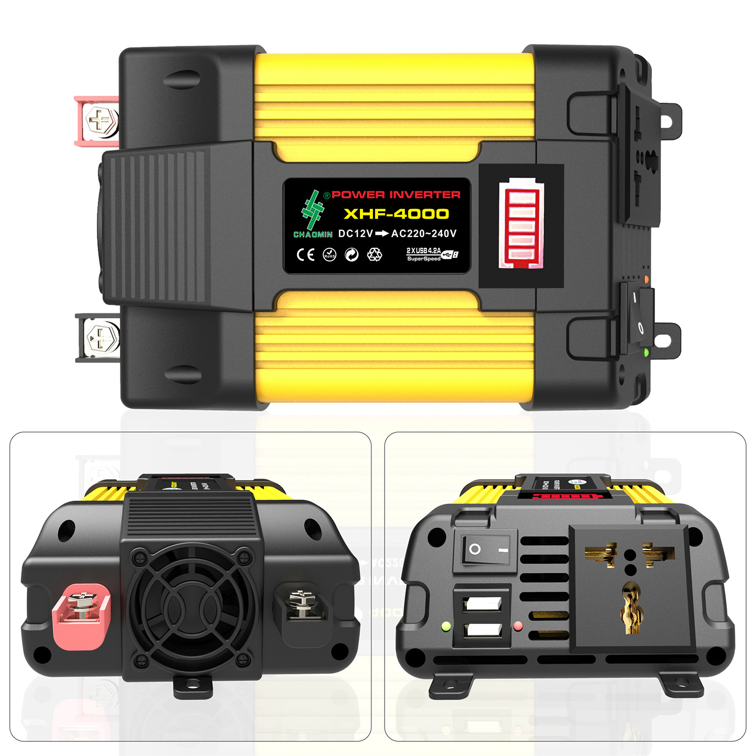 New 6000w 12v To 220v/110v Car Power Inverter Converter Charger Adapter Inversor Usb Led Display Transformer(blue/yellow)