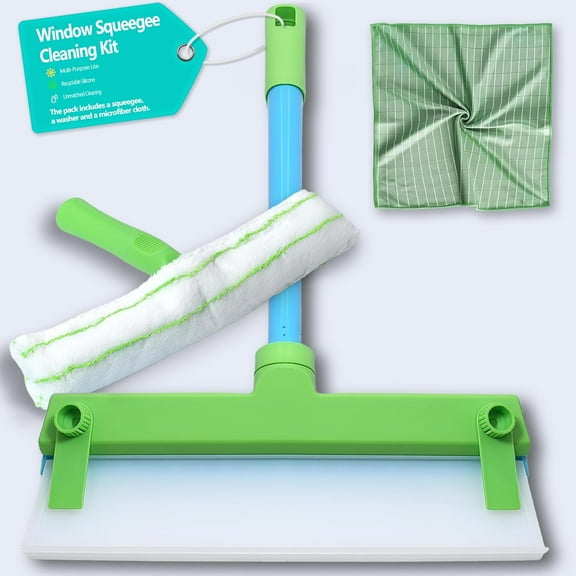 Silicone Window Squeegee Kit,Window Cleaning Kit,Recyclable Silicone Window Squeegee Kit with Washer and Microfiber Cloth