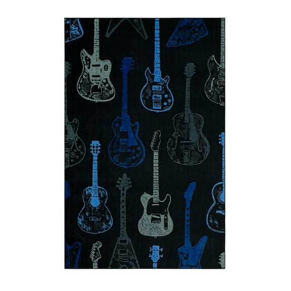 Mohawk Home Guitar Montage Printed Indoor Area Rug in Blue, 3'4"x5'