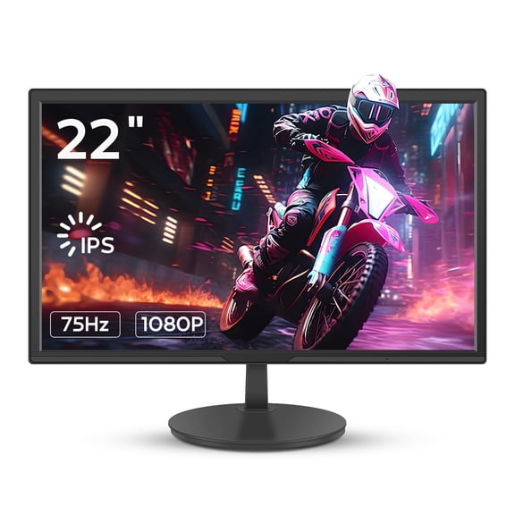 Computer Monitor de 22 Pulgadas, Pantalla de Escritorio FHD de 1080P, Monitor para Juegos IPS de 75 Hz con 99% sRGB, Filtro de Luz Azul, Puerto HD-MI y VGA, Soporte para Montaje en Pared VESA, para Oficina de Trabajo en Casa