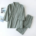 thumbnail image 2 of Mens Pajama Set 2 Piece Japanese Style Pajamas Half Sleeve Top and Pants Solid Color Lightweight Home Wear Classic Fit Lounge Wear, 2 of 7