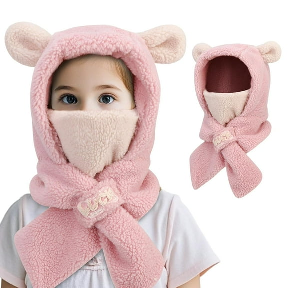 Kids Balaclava Ski Mask for Girls Boys, Thermal Fleece Winter Hat with Face Cover Neck Warmer Scarf for Cold Weather, Windproof Warm Hat for Kids Ange 2-6 Years