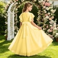thumbnail image 6 of ZHOGXU Kids Classic Dresses For Girls Fly Sleeve O Neck Solid Color Flowy Pleated Gown Birthday Party Outfit, 6 of 6
