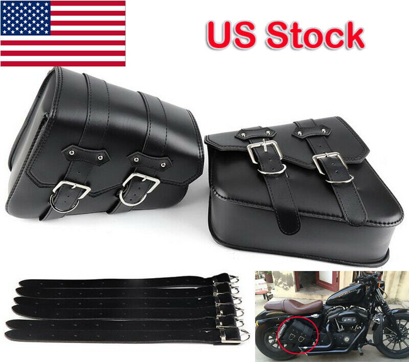 US Stock 2Pcs PU Leather Motorcycle Side Saddle Bags Luggage Storage Bag 