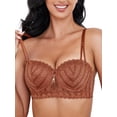 thumbnail image 4 of Deyllo Women Push up Strapless Bra Plus Size Lace Underwire No-slip Padded Invisible Bra,Brown 34C, 4 of 5