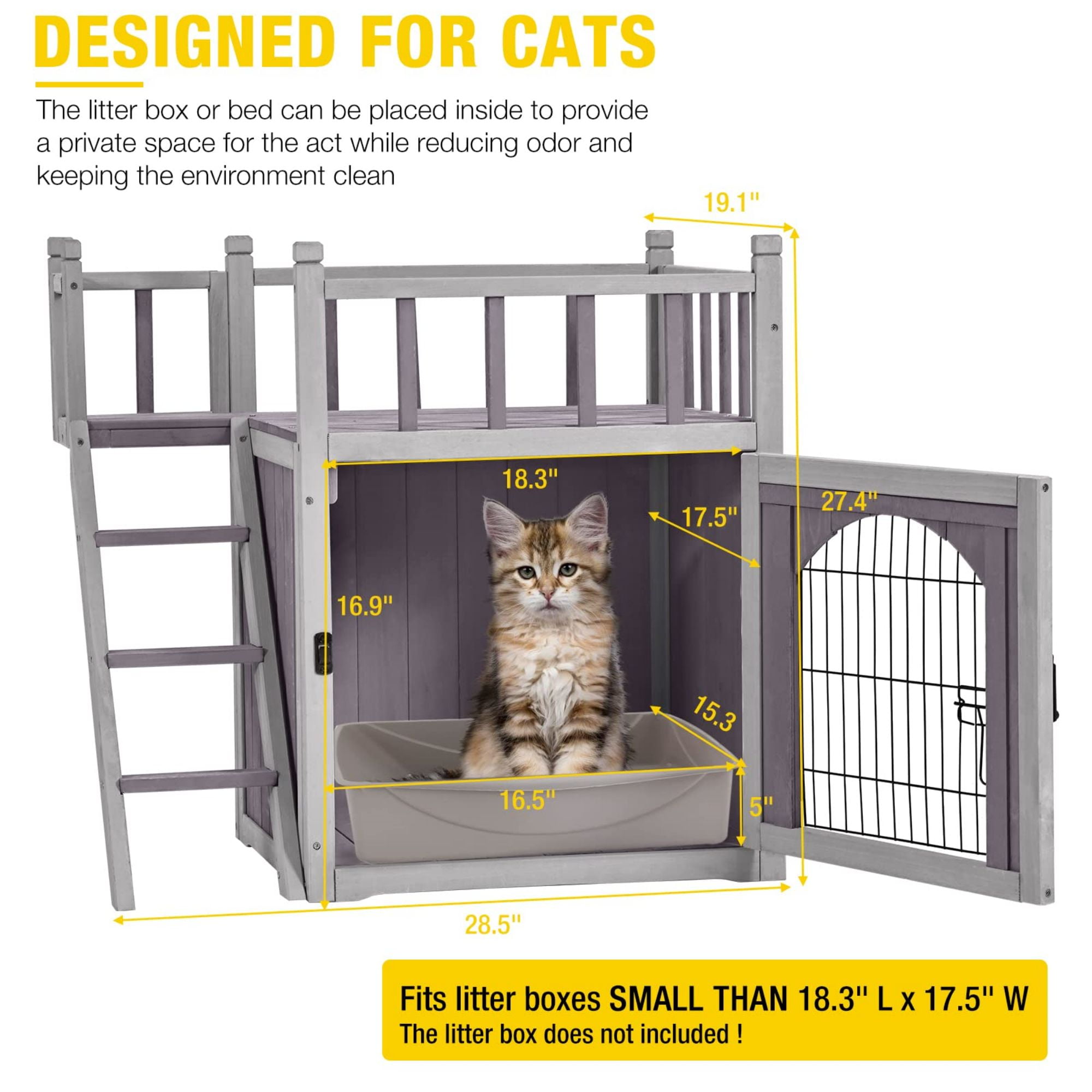 Aivituvin Wooden Cat House Outdoor Kitty Shelter Pet Houses with Stairs, 2 Storys
